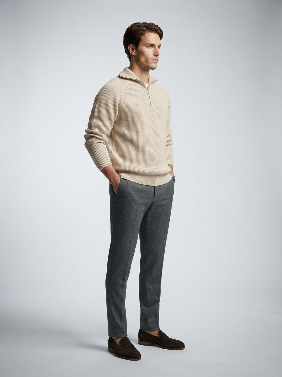 The Strathmore Zip Collar Knit in Beige