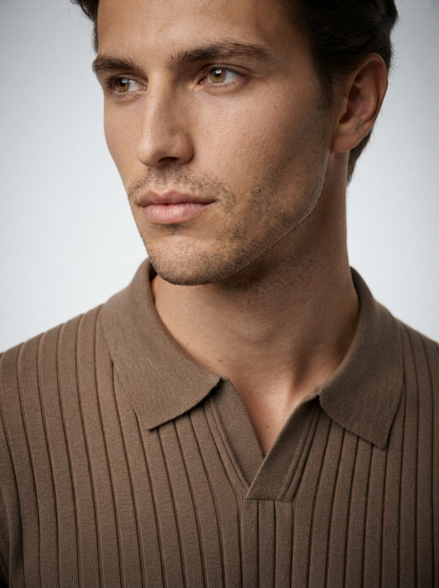 The Melrose Knit Polo in Brown