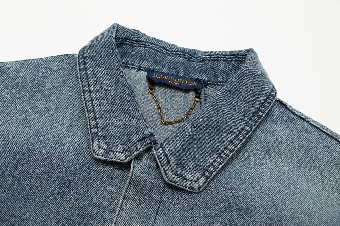 Monogram Denim Co-Ord Set in washed dark blue