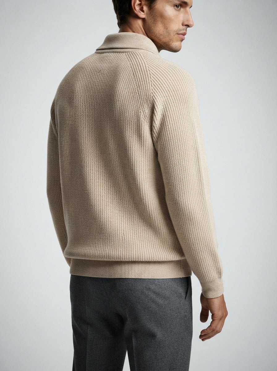 The Strathmore Zip Collar Knit in Beige