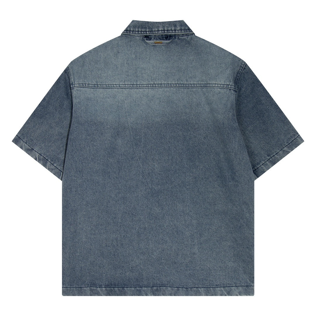 Monogram Denim Co-Ord Set in washed dark blue