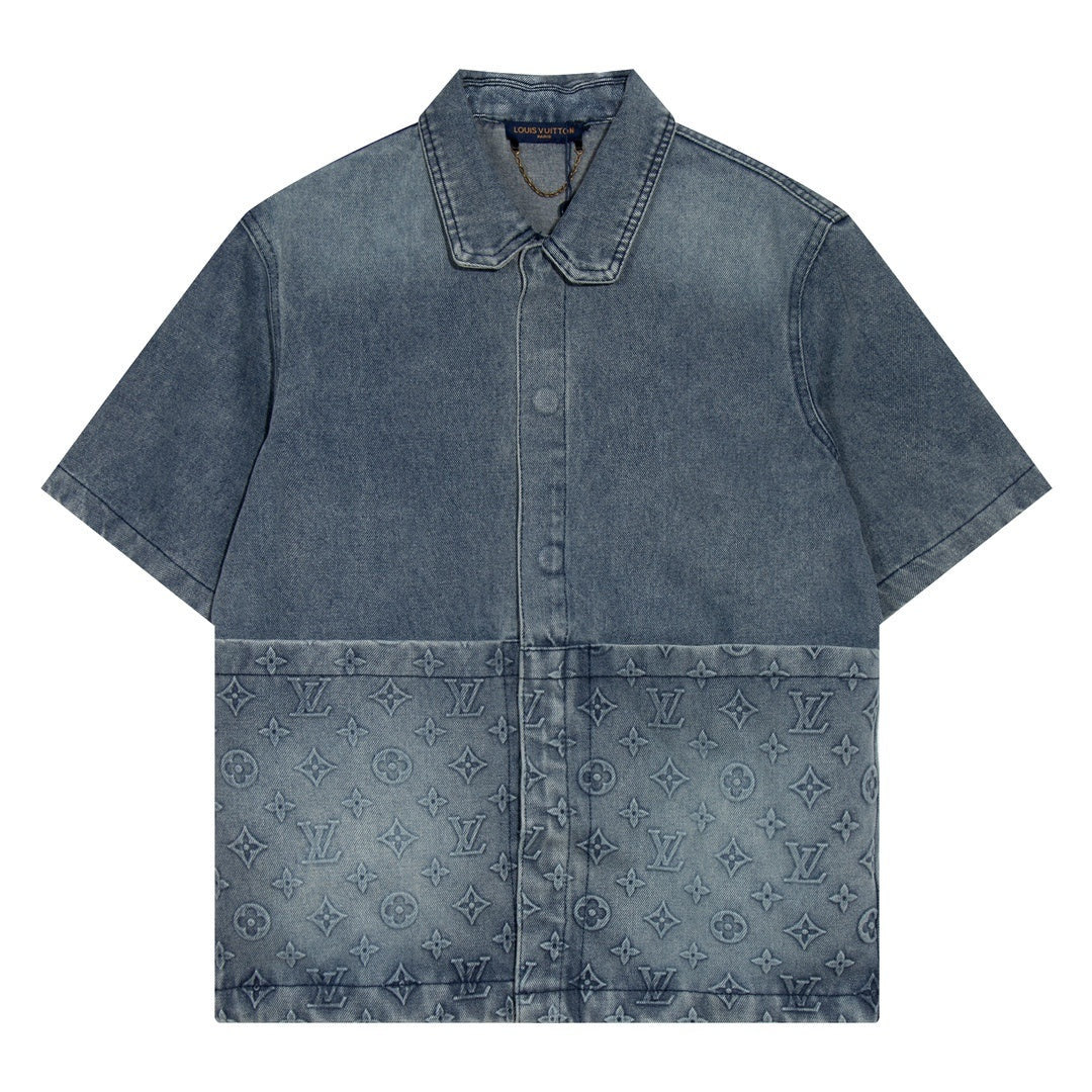 Monogram Denim Co-Ord Set in washed dark blue
