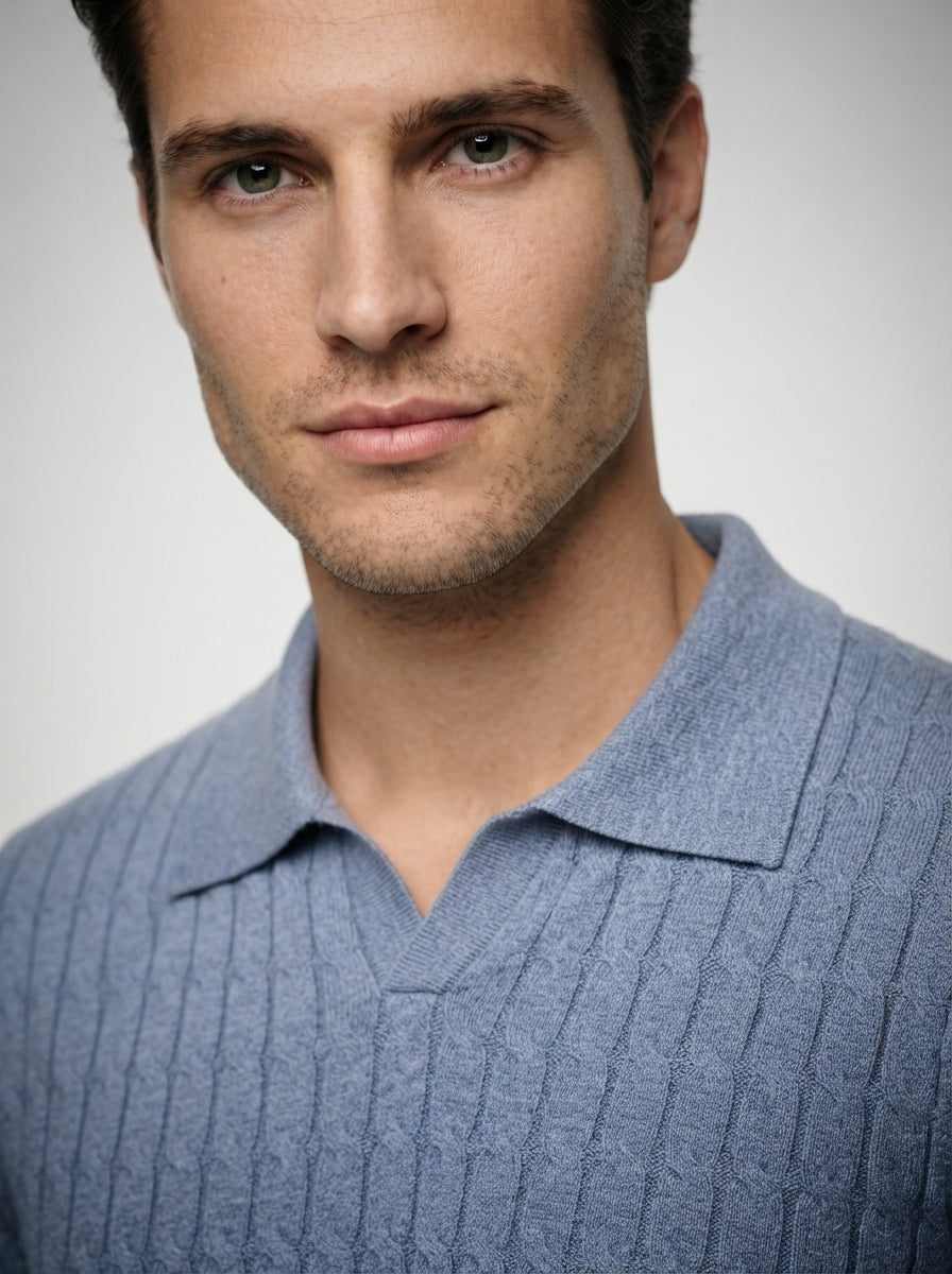 The Farleigh Cable Polo in Blue