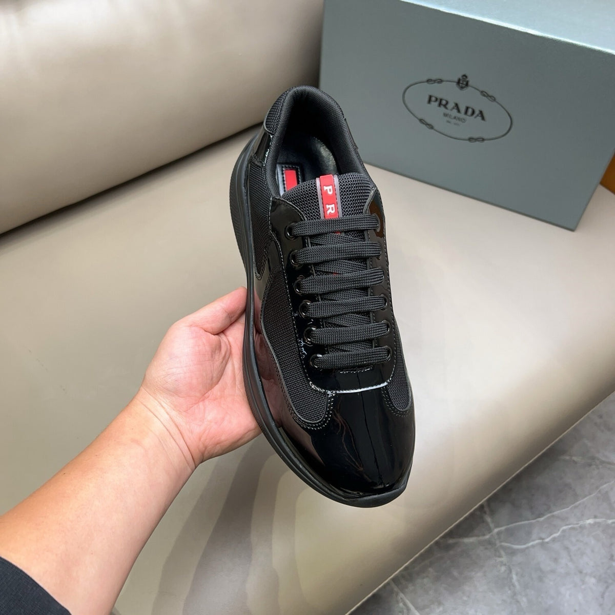America's Cup Patent Sneakers in black and red