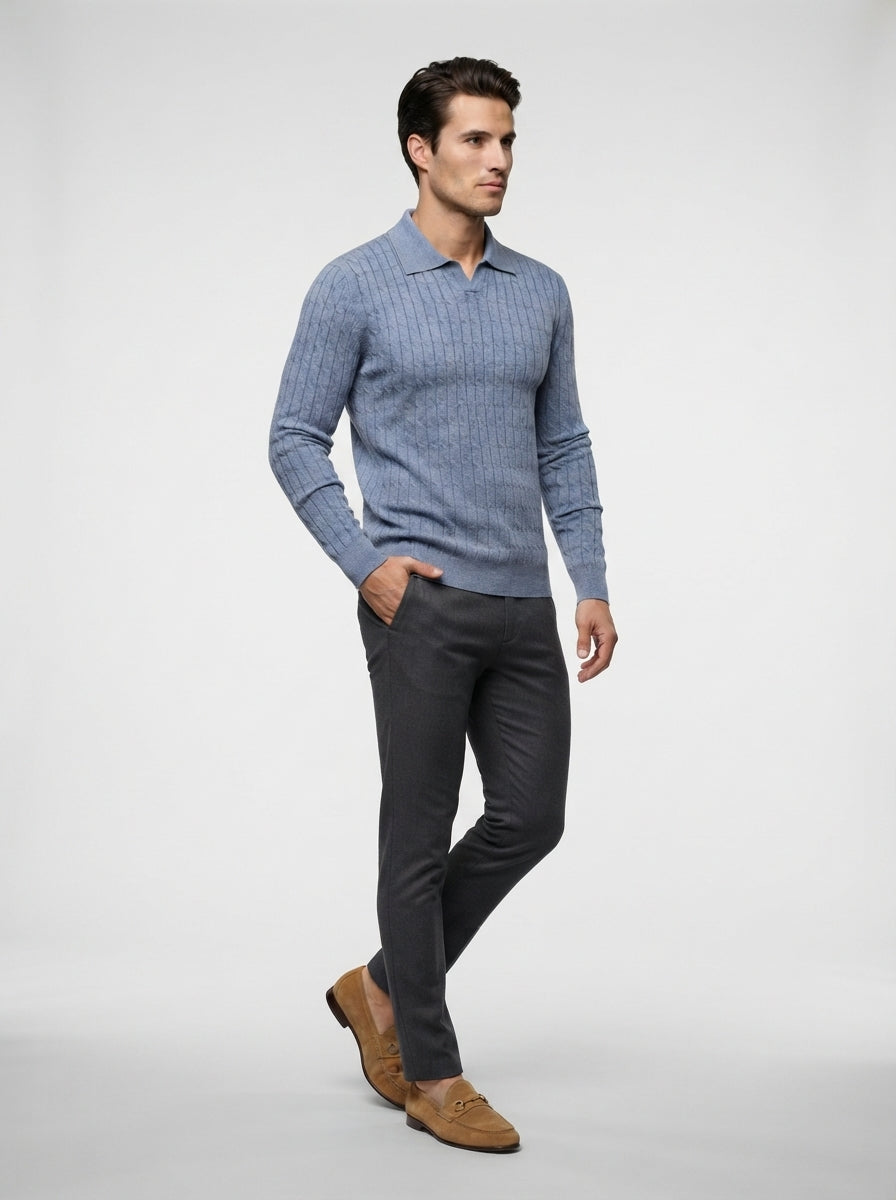 The Farleigh Cable Polo in Blue