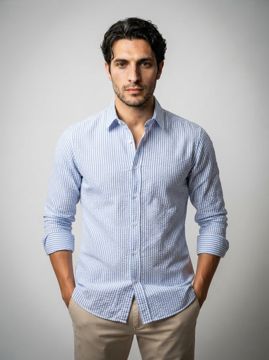 The Camberley Seersucker Shirt in Blue