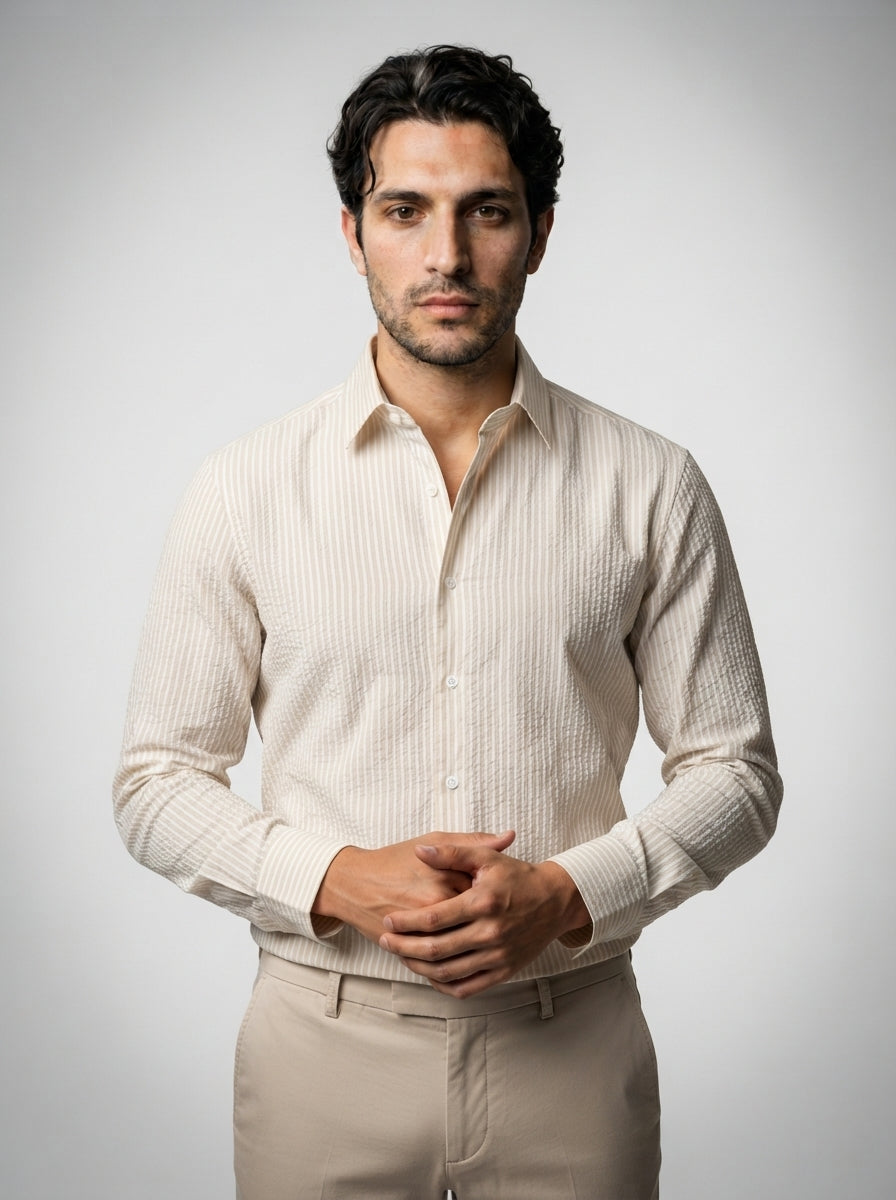 The Camberley Seersucker Shirt in Beige