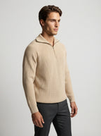 The Strathmore Zip Collar Knit in Beige