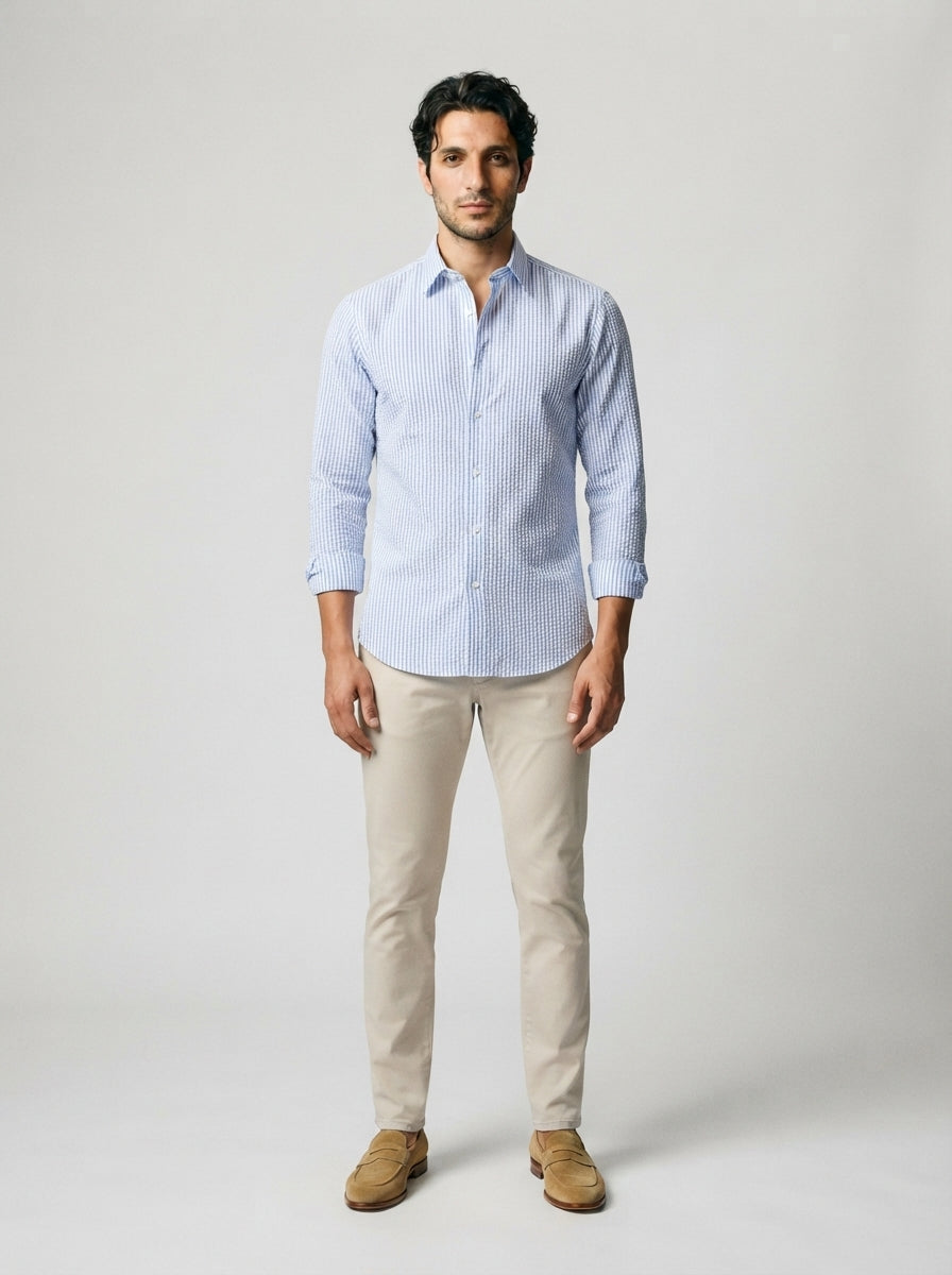 The Camberley Seersucker Shirt in Blue