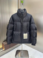 Monogram Stand Collar Puffer Jacket in black