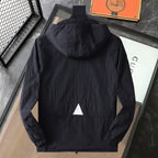 Hooded Lightweight Windbreaker in black and taupe