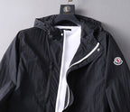 Hooded Lightweight Windbreaker in black and taupe