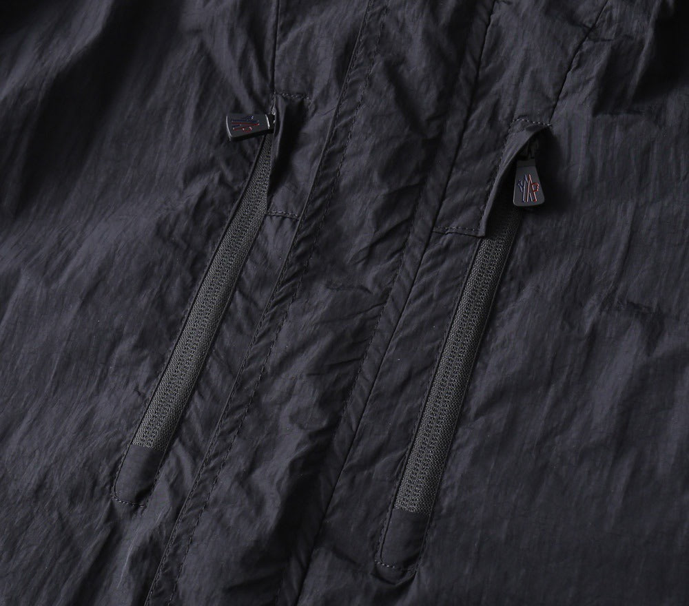 Hooded Lightweight Windbreaker in black and taupe