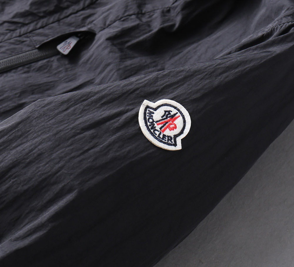 Hooded Lightweight Windbreaker in black and taupe