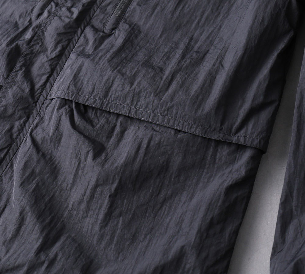 Hooded Lightweight Windbreaker in black and taupe