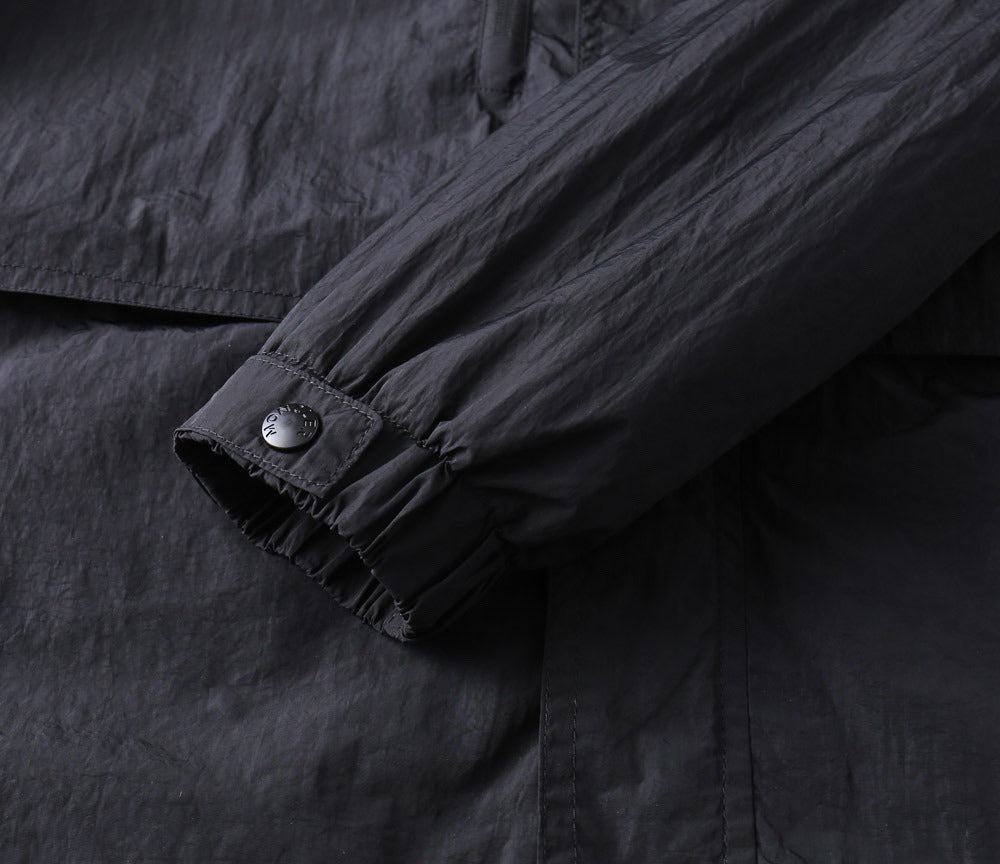 Hooded Lightweight Windbreaker in black and taupe