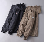 Hooded Lightweight Windbreaker in black and taupe