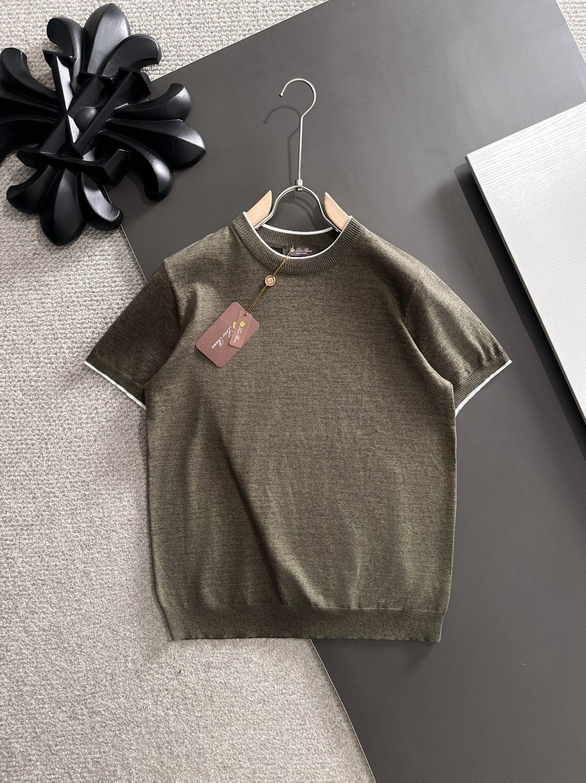 Knitted Crew Neck T-Shirt in olive brown