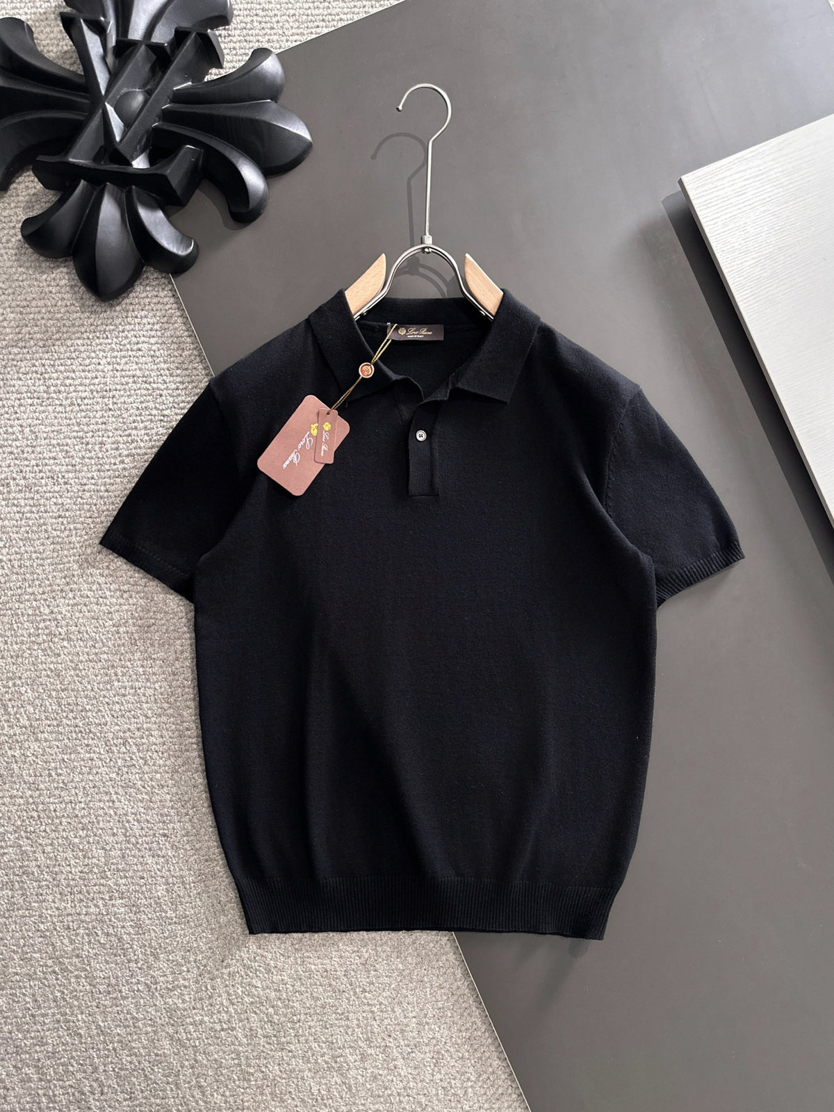 Open Collar Knit Polo in taupe brown