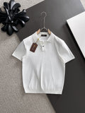 Open Collar Knit Polo in taupe brown