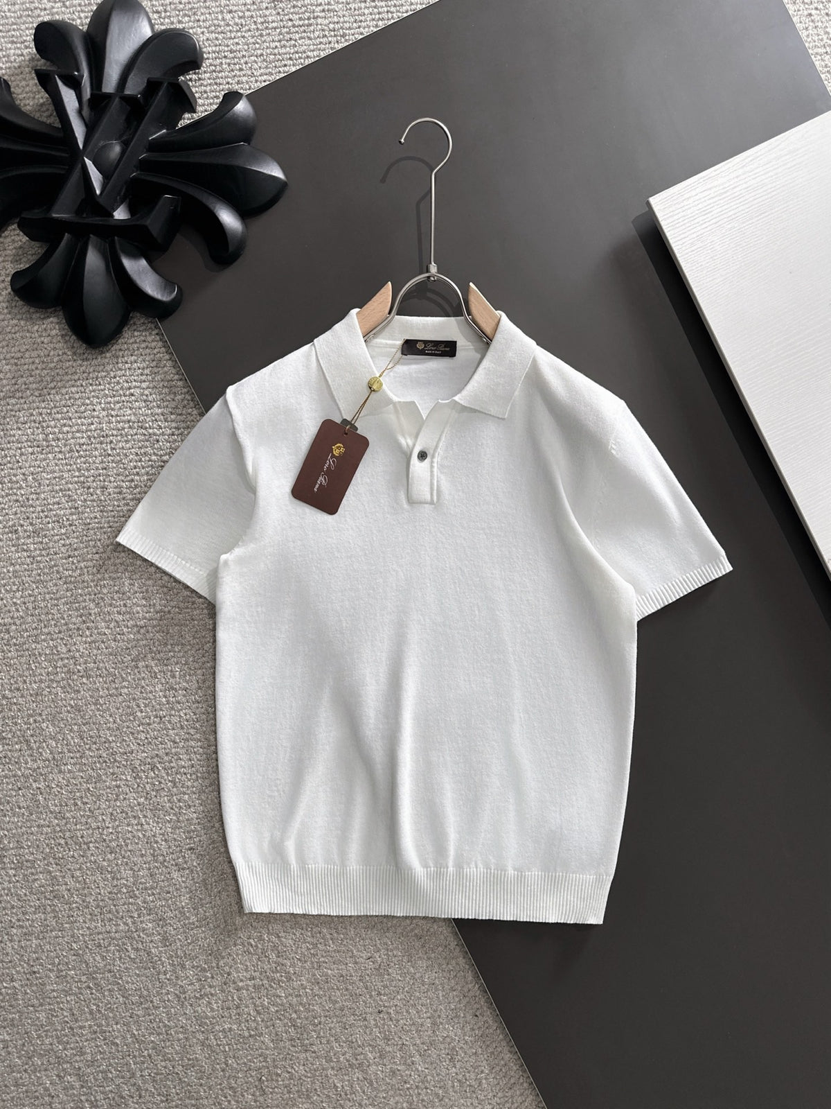 Open Collar Knit Polo in taupe brown