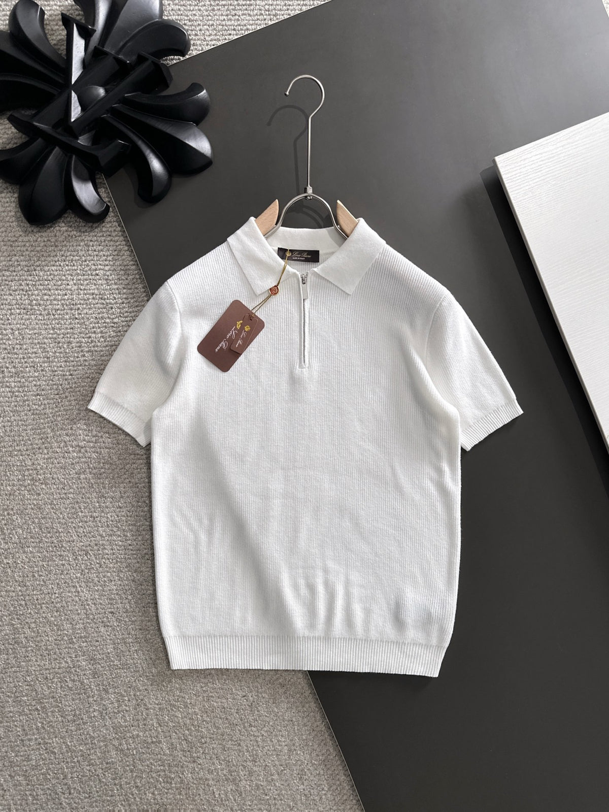 Chevron Jacquard Half-Zip Polo in warm brown