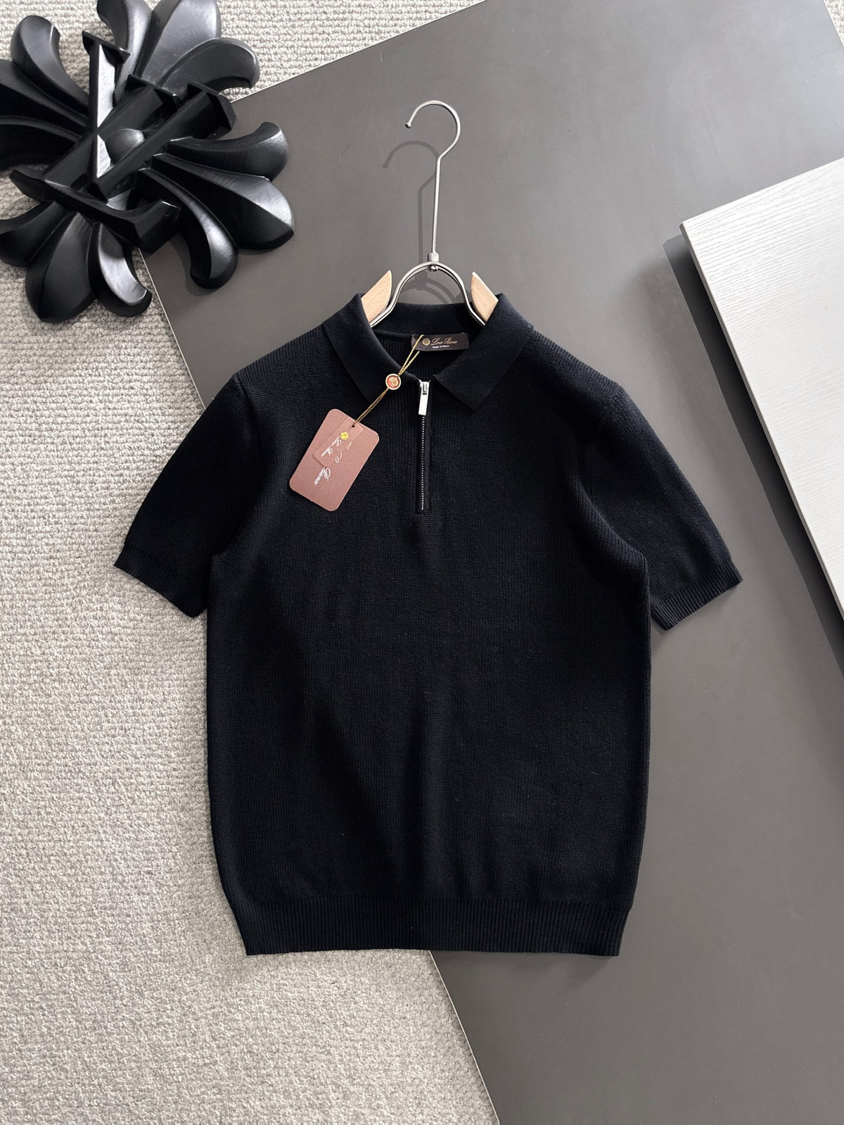 Chevron Jacquard Half-Zip Polo in warm brown