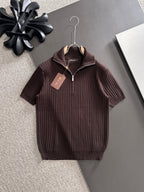 Ribbed Half-Zip Knit Polo in white