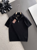 Ribbed Half-Zip Knit Polo in white