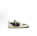Air Jordan 1 Low Retro Travis Scott Olive in olive green, black and white