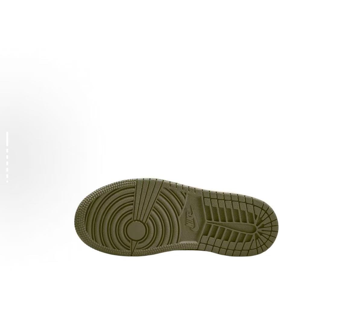 Air Jordan 1 Low Retro Travis Scott Olive in olive green, black and white