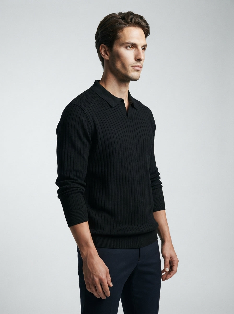 The Melrose Knit Polo in Black