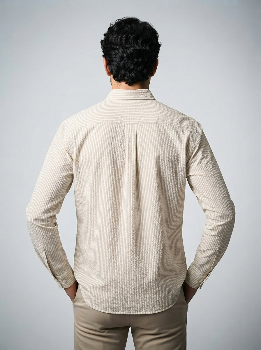 The Camberley Seersucker Shirt in Beige