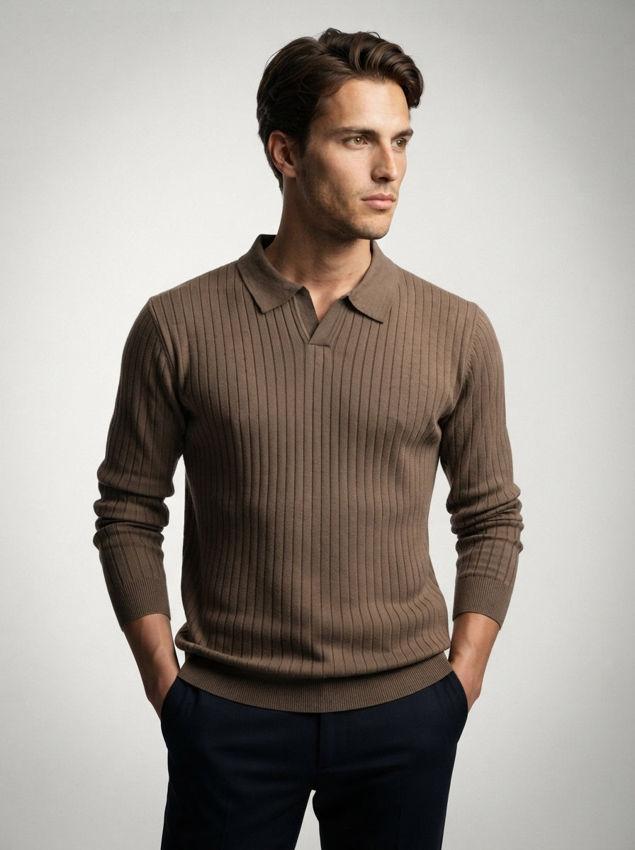 The Melrose Knit Polo in Brown