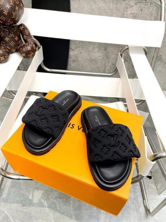 Monogram Slide Sandals in black