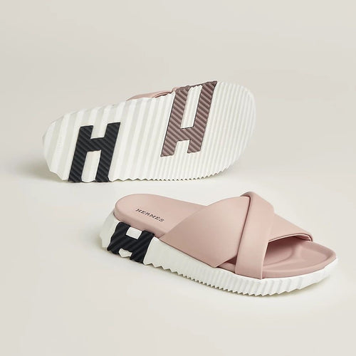 Empire Slide Sandals in blush pink, white and black