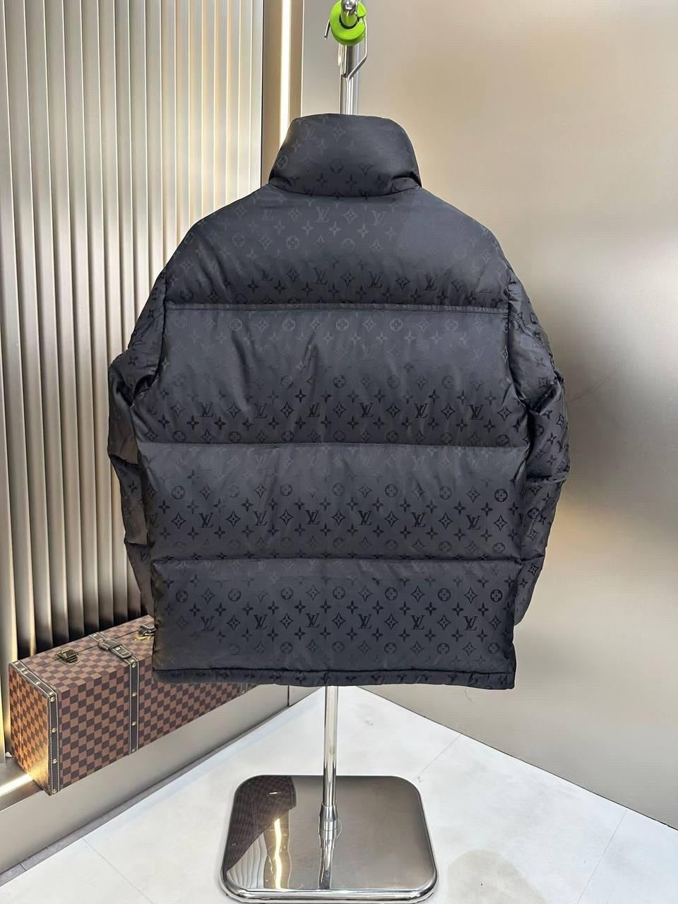 Monogram Stand Collar Puffer Jacket in black