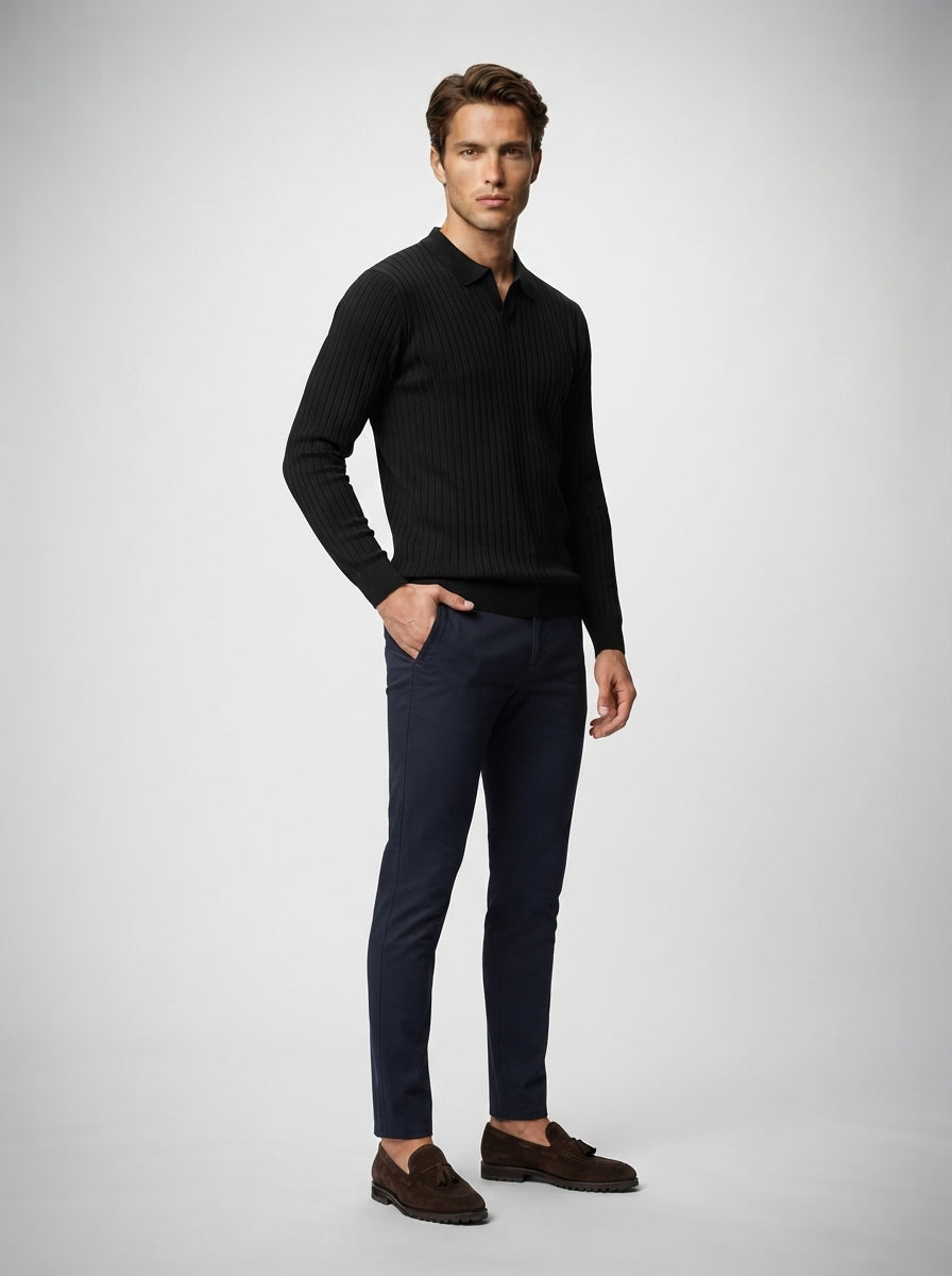 The Melrose Knit Polo in Black