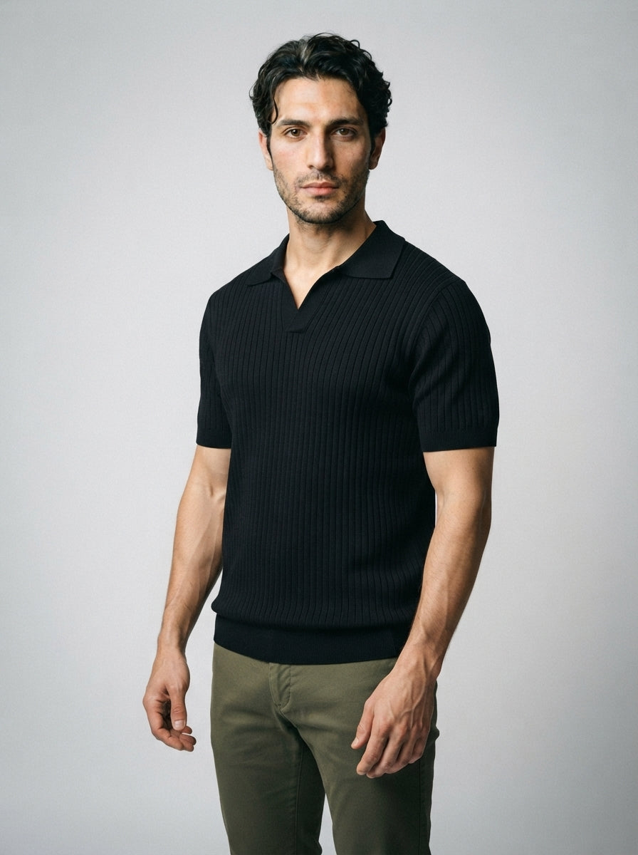 The Sandhurst Rib Polo in Black