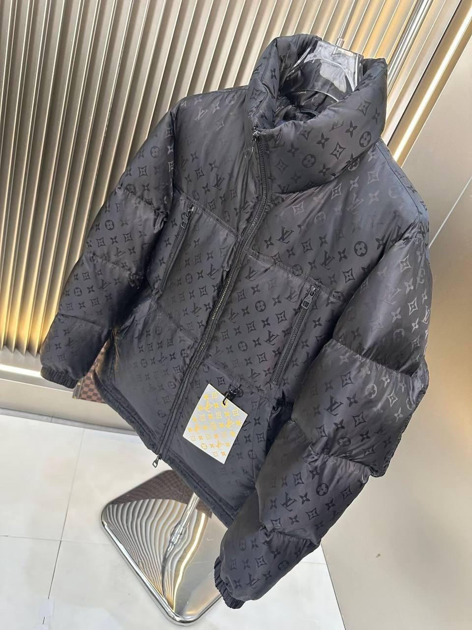 Monogram Stand Collar Puffer Jacket in black
