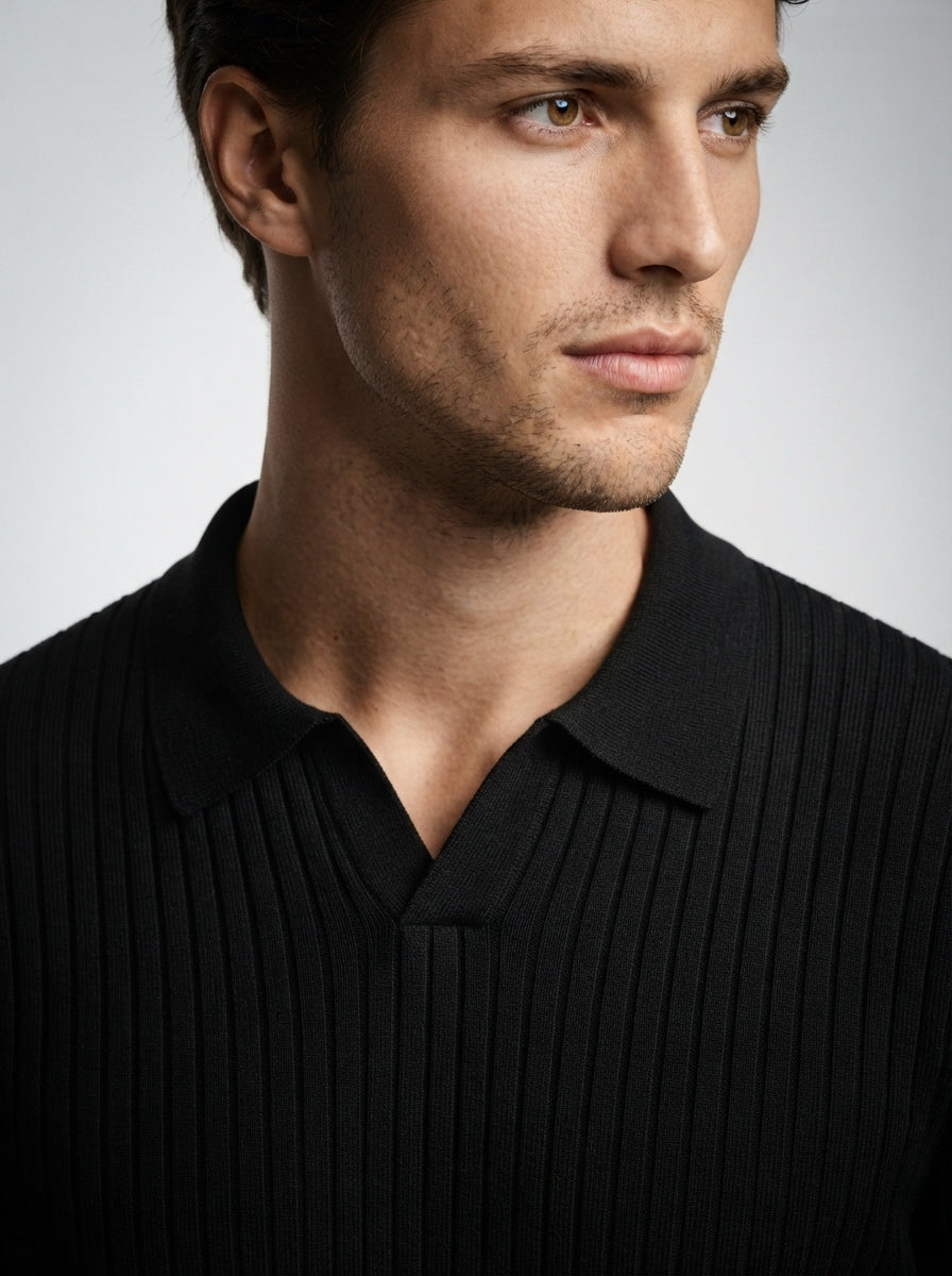 The Melrose Knit Polo in Black