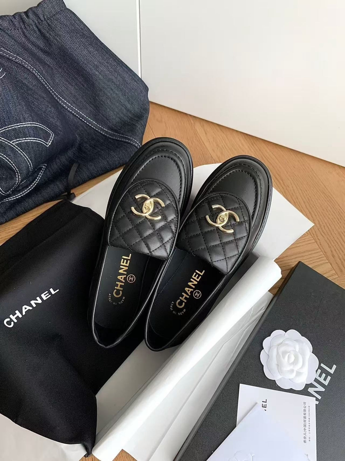 Quilted Loafers in black