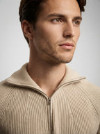 The Strathmore Zip Collar Knit in Beige