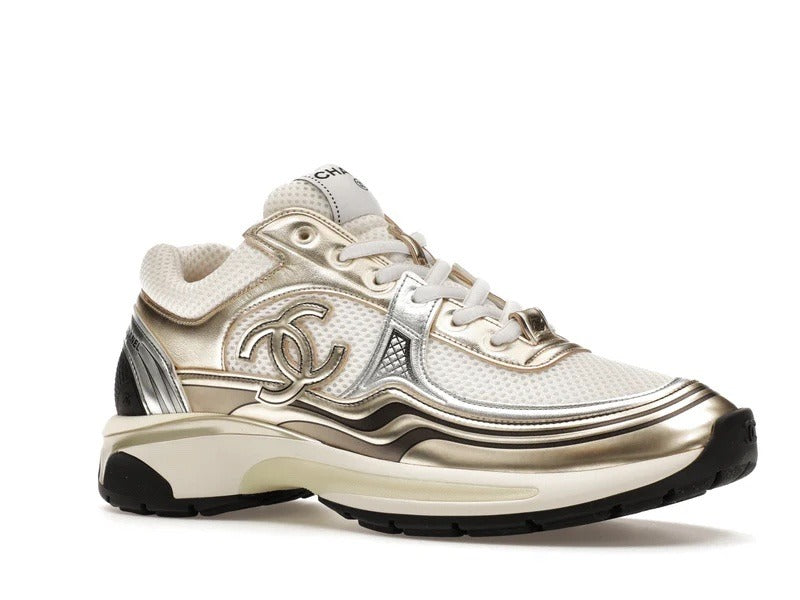 Metallic Runner Sneakers in silver, white and gold