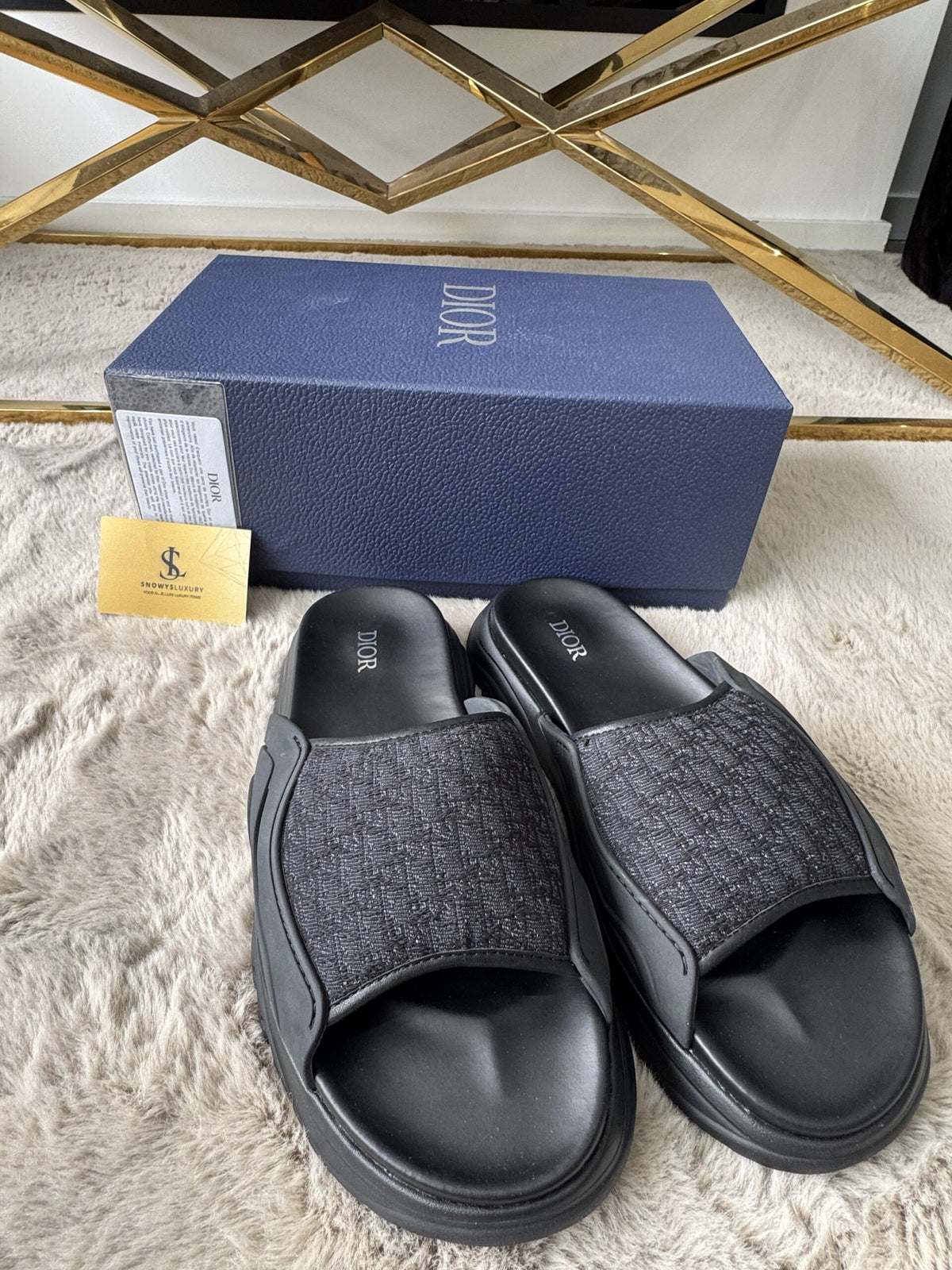 Patterned Slide Sandals in black