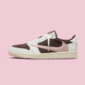 Air Jordan 1 Low Travis Scott Dark Pony Pink in dark brown, white and soft pink