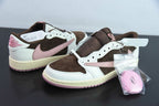 Air Jordan 1 Low Travis Scott Dark Pony Pink in dark brown, white and soft pink