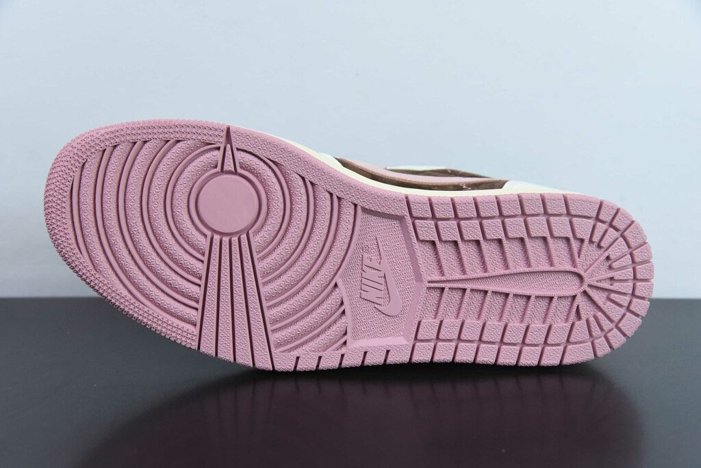 Air Jordan 1 Low Travis Scott Dark Pony Pink in dark brown, white and soft pink