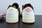 Air Jordan 1 Low Travis Scott Dark Pony Pink in dark brown, white and soft pink