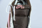 Air Jordan 1 Low Travis Scott Dark Pony Pink in dark brown, white and soft pink